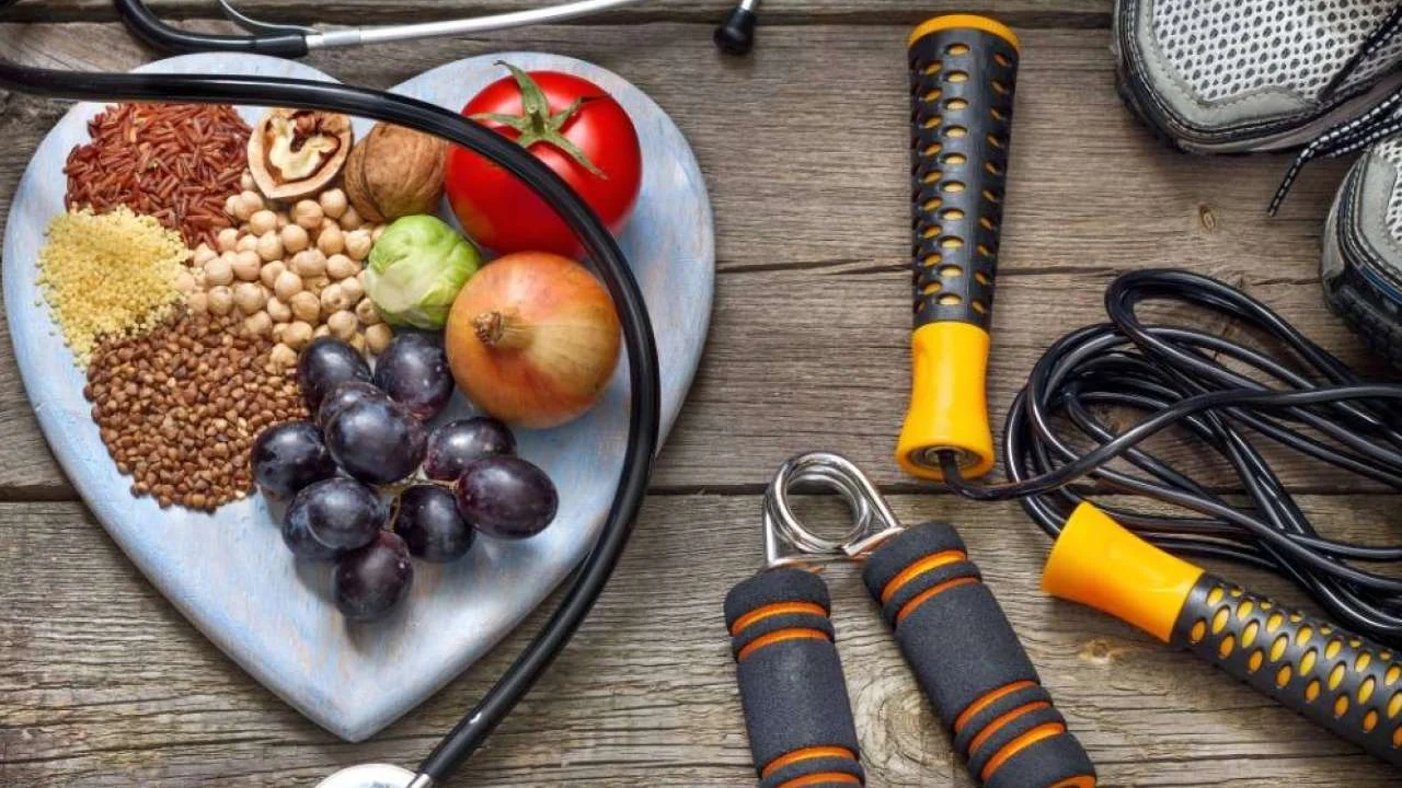 Plate of food and weights