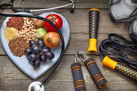 Plate of food and weights