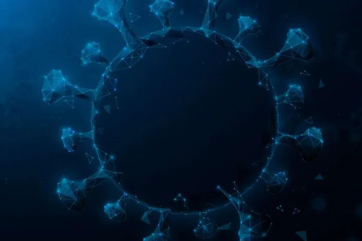 Microscopic blue image of Corona virus