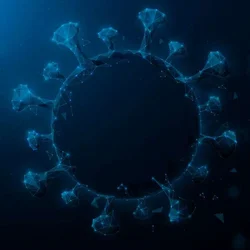 Microscopic blue image of Corona virus